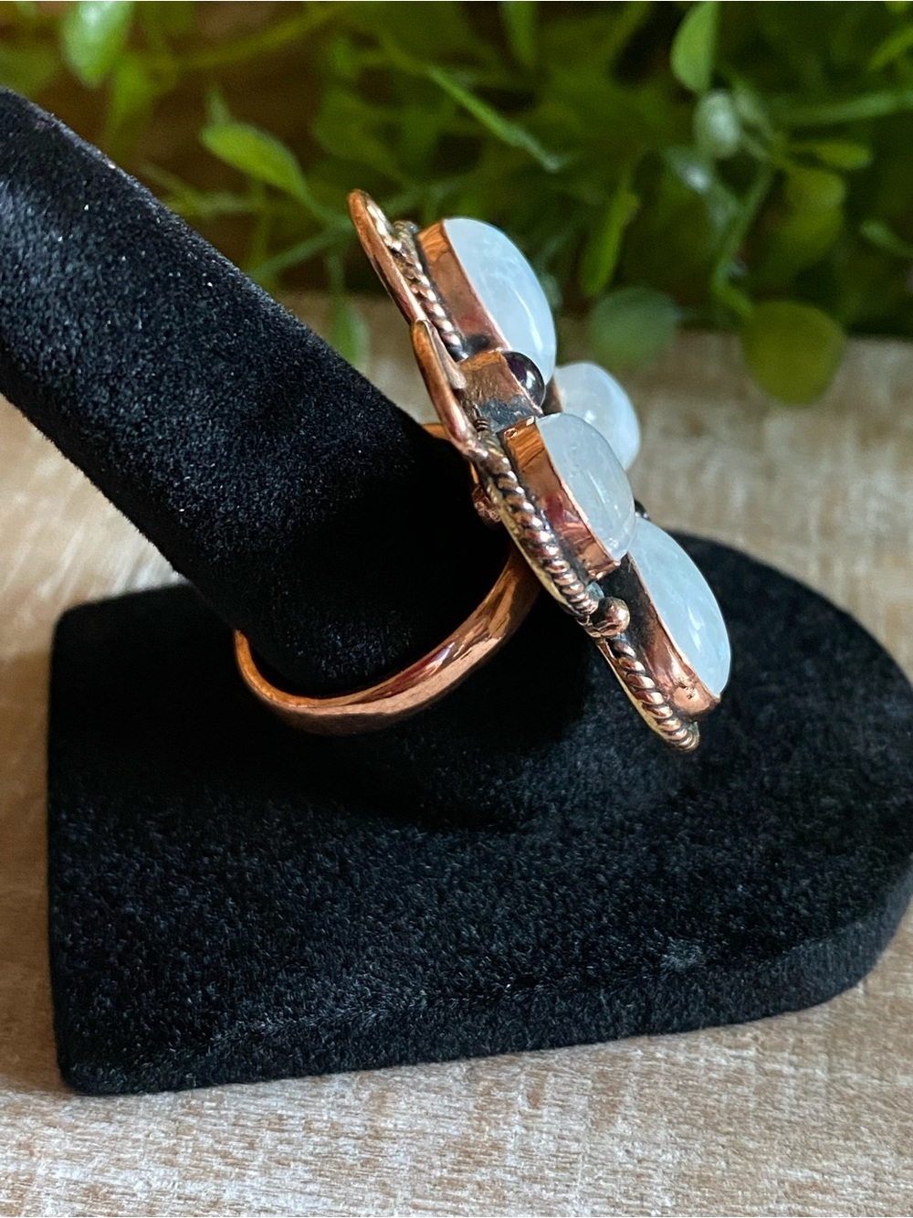 R52 Moonstone/Amethyst multi-stone copper butterfly ring | size: Adjustable - Picture 5 of 9